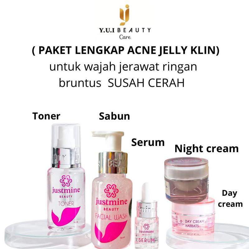 Justmine Beauty Skincare Wajah Glowing All Paket Perawatan wajah Berjerawat Mengencangkan Facial Mencerahkan Kusam Hitam Kosmetik 8
