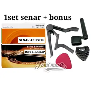 senar gitar akustik 1set bonus capo pick holder pegwinder