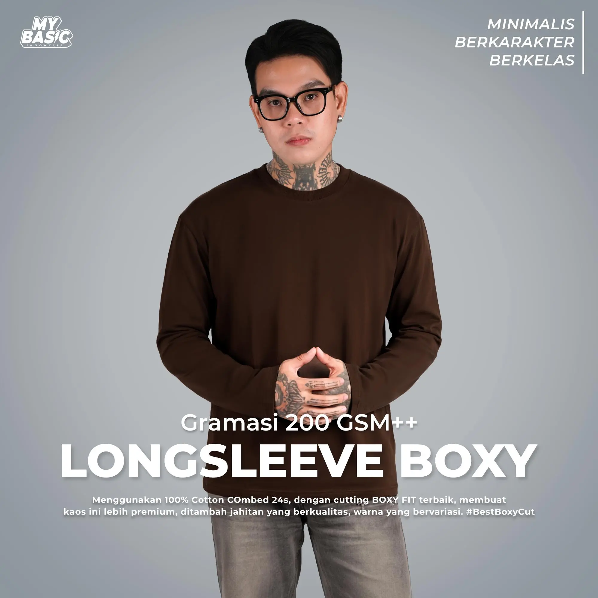 Mybasic - Longsleeve Boxy Crop Kaos Lengan Panjang Boxy with Heavy Weight Cotton 200 Gsm ++