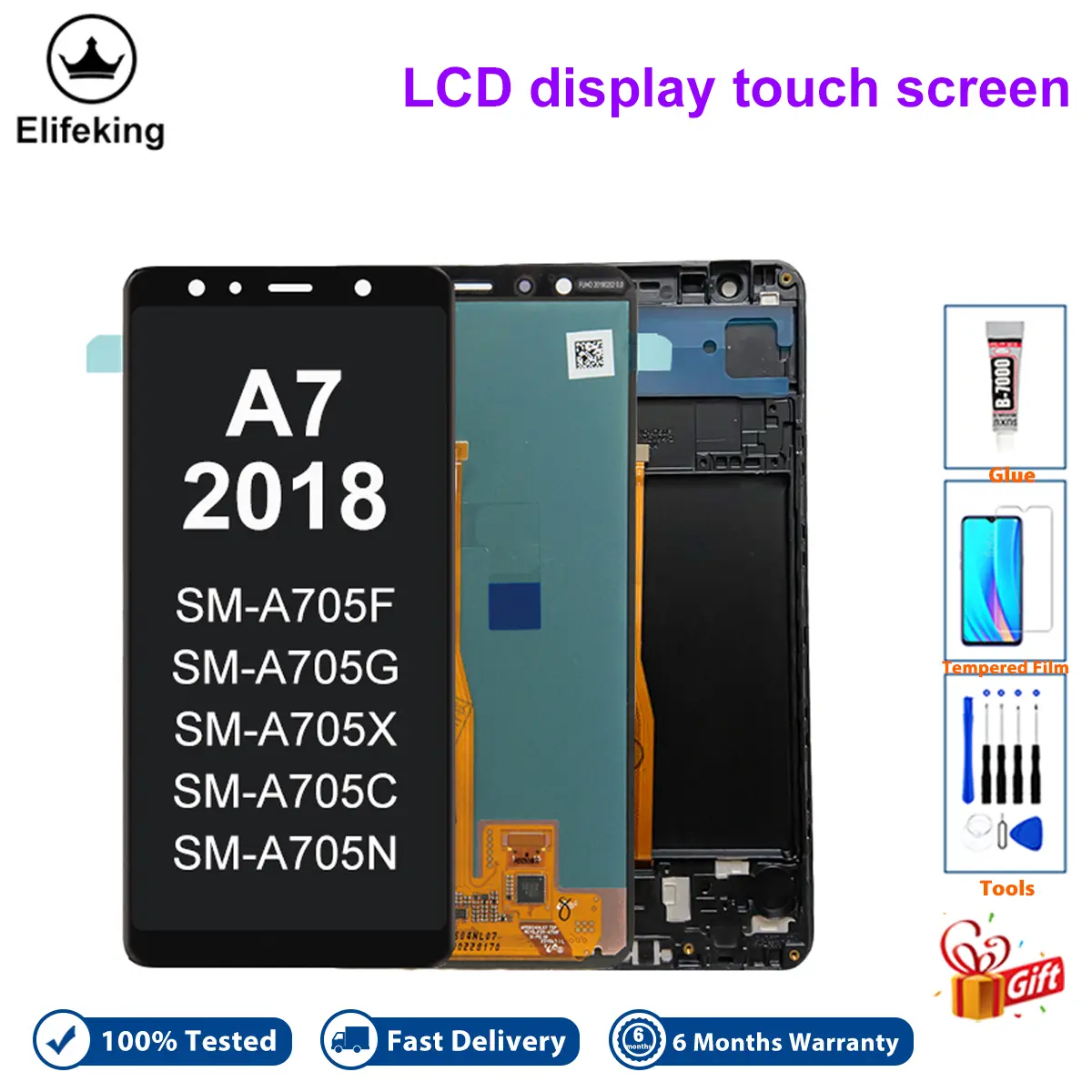 Màn hình LCD, chất lượng cao, dành cho Samsung Galaxy A7 2018 A750, Bộ đếm số màn hình cảm ứng, Bộ phận thay thế, Tương thích với Samsung Galaxy A7 2018 A750