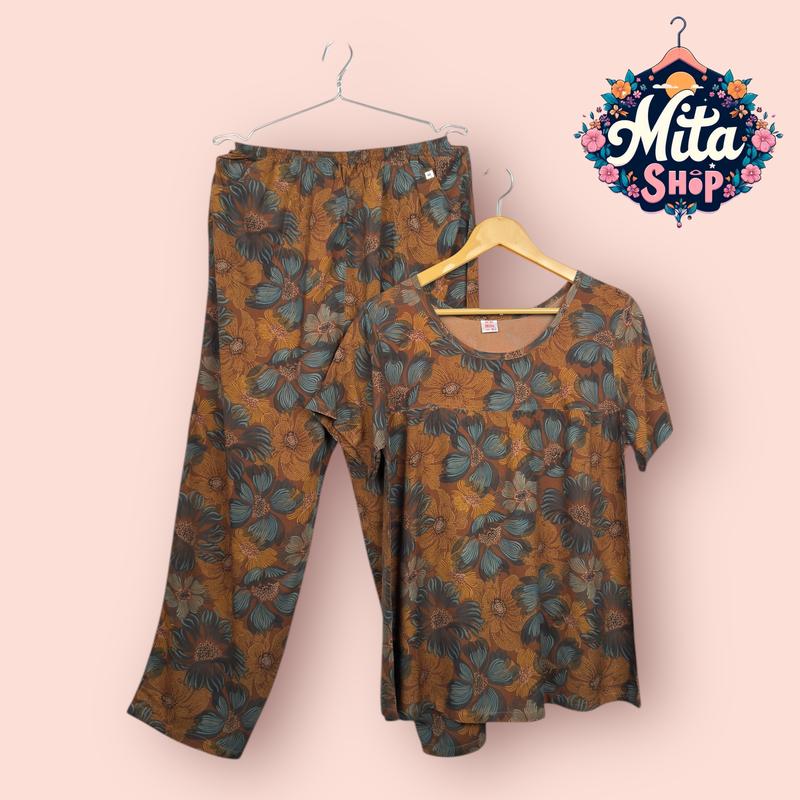  Đồ Bộ Trung Niên Tay Ngắn Quần Dài - Chất Vải Tôn Nhung Mềm Mịn Thoáng Mát - BIG SIZE 49-90kg - Quà Tặng Ý Nghĩa Cho Mẹ Cho Bà - Quần Áo Nữ Women 