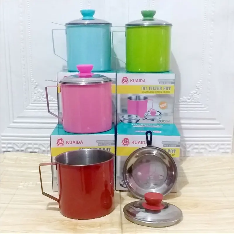 Oil Pot 1,3 Liter Tempat Saringan Minyak Bekas Goreng Stainless 12,5cm 3