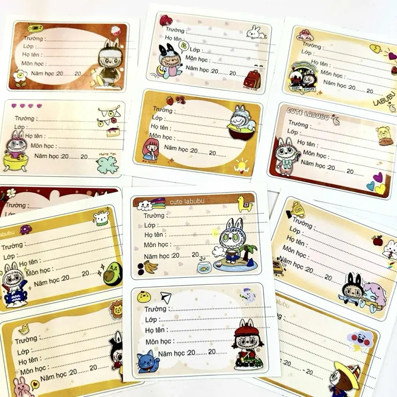 Set 24 nhãn vở Capybara -Labubu - Chiikawa- Maltese dễ thương xinh xắn 5