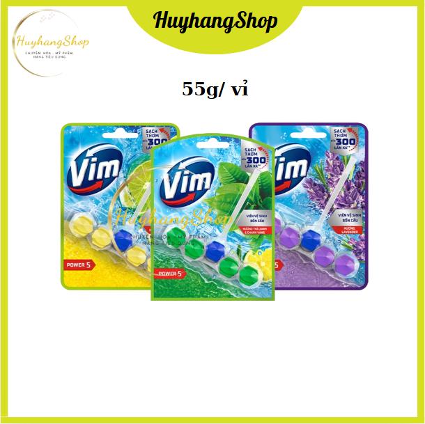 Viên treo bồn cầu Vim khử mùi hương lavender, trà xanh và chanh vàng 55g Làm Sạch