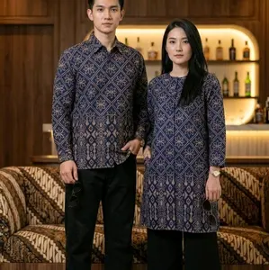 Batik tunik wanita pasangan bahan katun Solo premium full lapisan Trycod ready untuk seragaman - navy bintang new