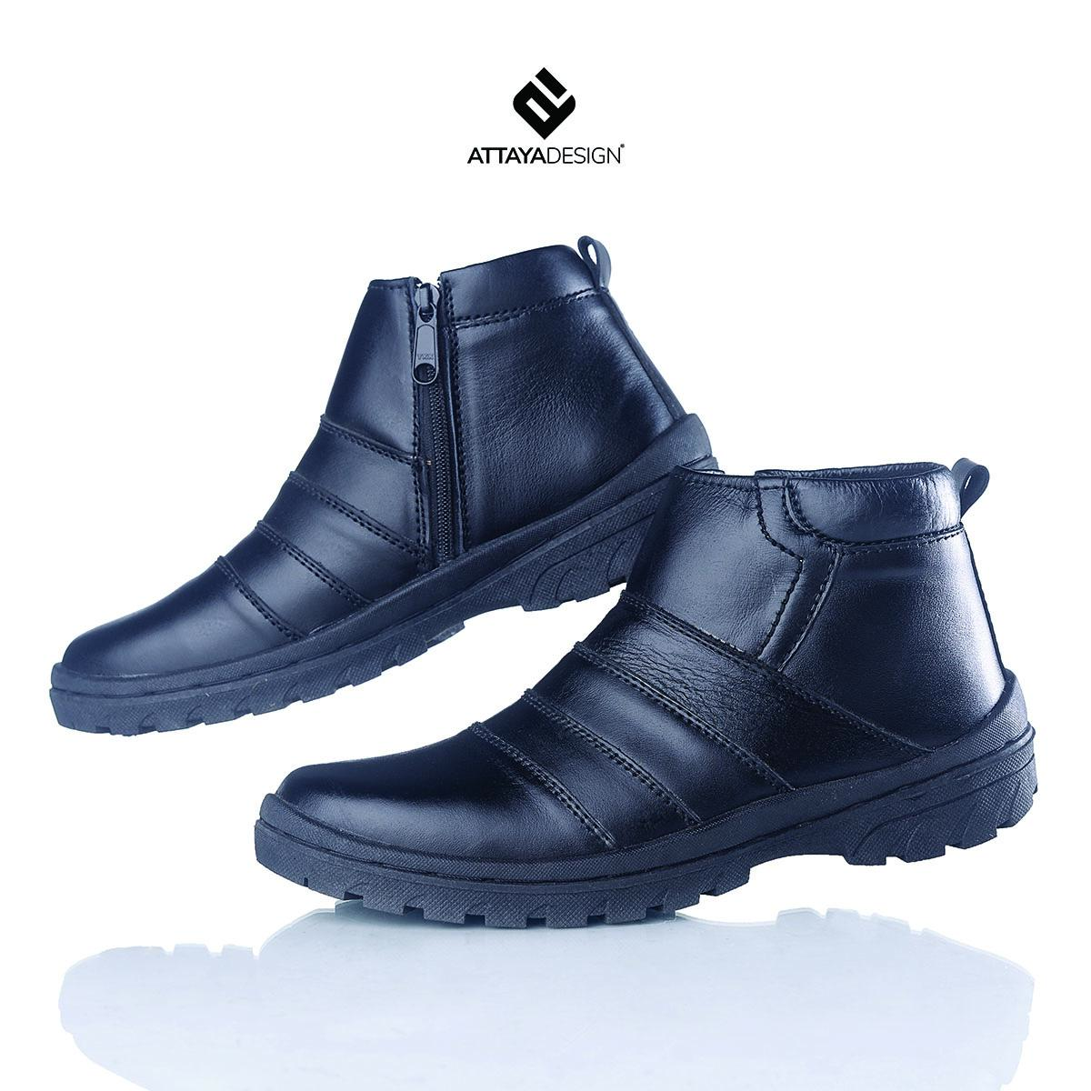 ATTAYA DESIGN Sepatu Boots Pria Dewasa Kulit Asli Original Resleting Tanpa Tali RS Shoes