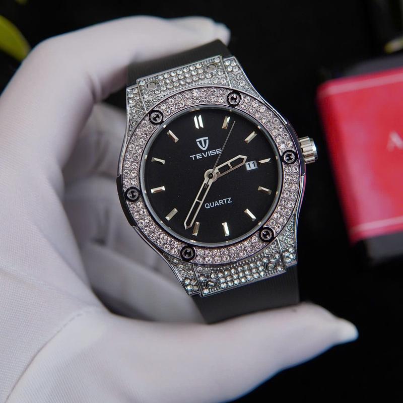    TRI ÂN   D65 Đồng Hồ Nam TEVISE ĐEN ĐÍNH full đá chính hãng bảo hành 12 tháng 