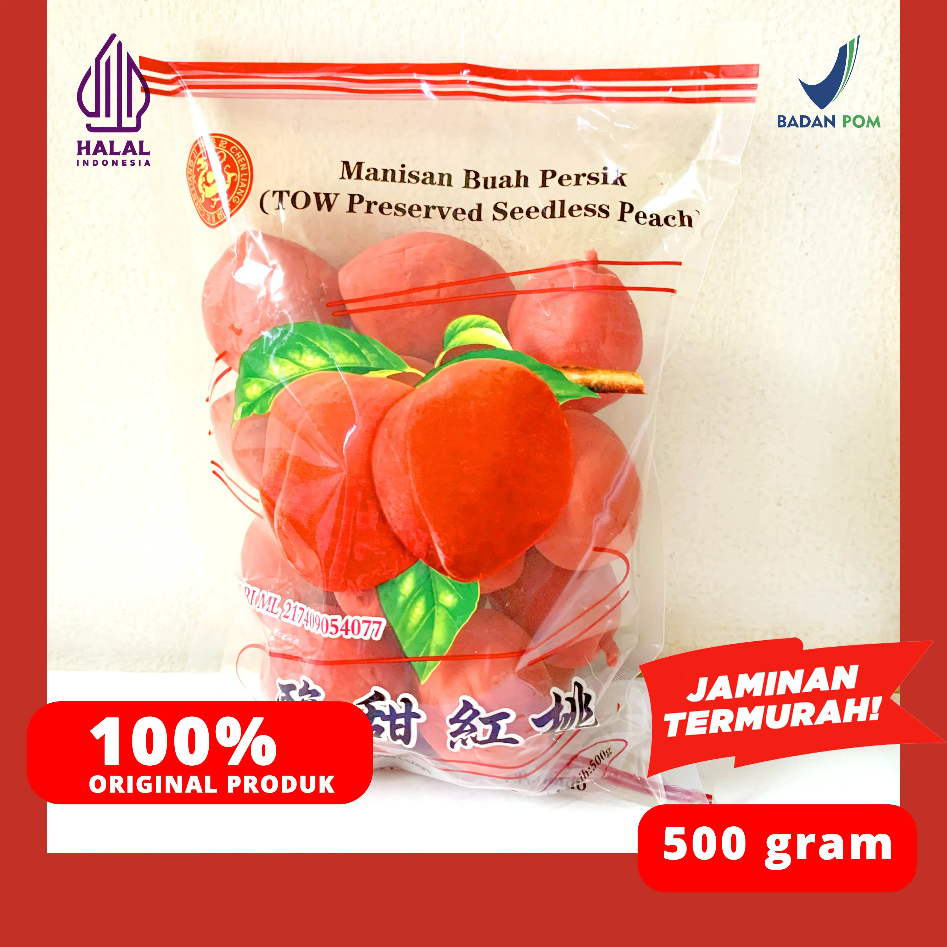 MANISAN PERSIK TANPA BIJI ANGTOW SIANTOW PRESERVED PEACH SEEDLESS CHEN LIANG JI BUAH DEWA