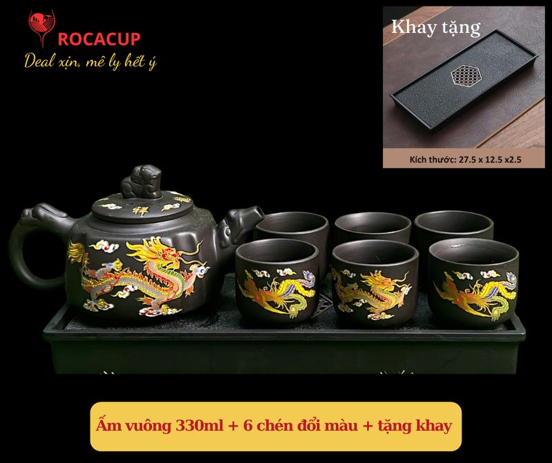 Bộ Ấm Trà Tử Sa Đổi Màu TUỲ CHỌN Ấm Chén Khay Hoặc Cả Bộ Song Long Quy Tụ – Họa Tiết Long Phụng Cát Tím Cao Cấp – Quà Tặng Sang Trọng.