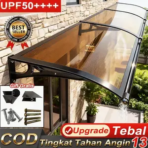 Instalasi 1 detik kanopi Canopy Warna teh atap transparan kanopi plastik kanopi teras dengan rangka 60*100cm/100*150cm/60*300cm atap Tahan angin, api dan jatuh anti hujan anti panas pemasangan mudah