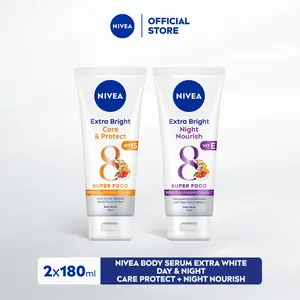 NIVEA Body Serum Extra Bright Day and Night 2 Pack - Care Protect + Night Nourish - Satu Set Perawatan Badan Untuk Mencerahkan Melembabkan Kulit Kering Kusam