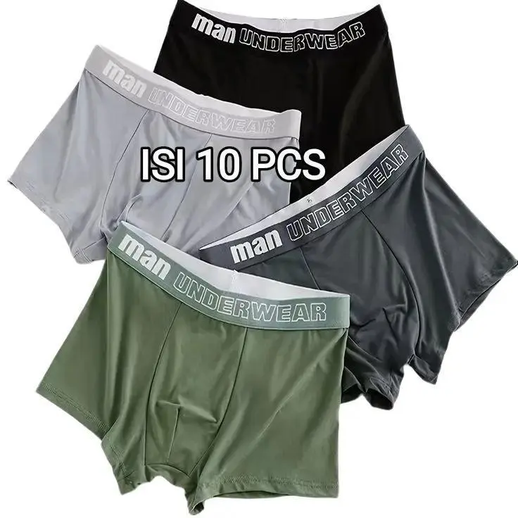 10 PCS Celana Dalam Pria Berkualitas Tinggi dengan Bahan Lembut dan Breathable Lembut Pria Boxer Katun Seamless Dewasa Cowok Hitam Karet Nyaman Pendek dalaman priadewasa sempak Spandex XXL Underwear 0
