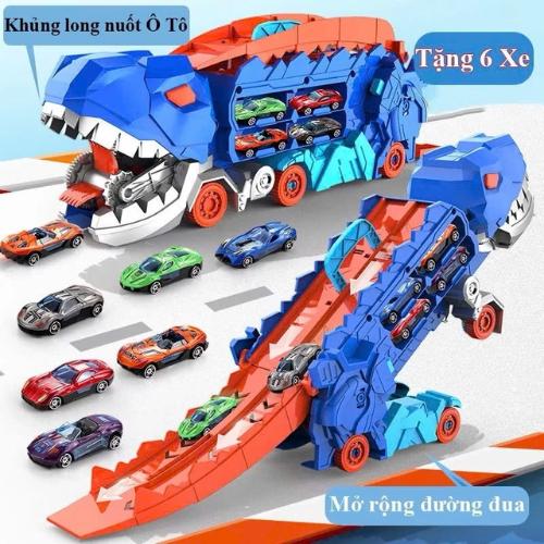 [LOẠI 1 Kèm 6 Xe] Đồ chơi XE KHỦNG LONG BIẾN HÌNH nuốt ô tô, cầu trượt xe , phiên bản mới cho bé trai