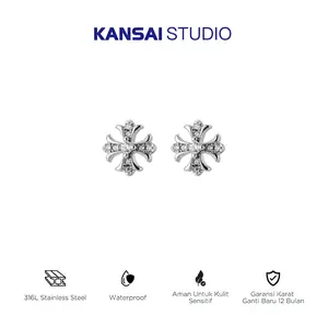KANSAI-Anting-anting kancing berlian zirkon salib hip-hop retro, anting-anting magnetik, desain stylish dan sederhana, aksesori unisex.