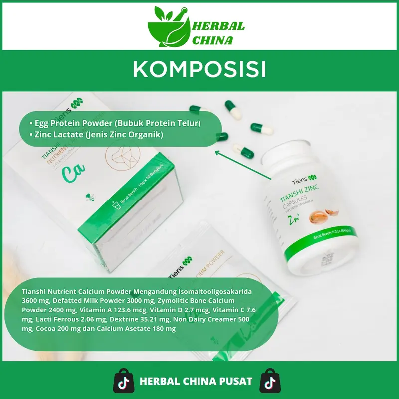 [Herbal China Pusat] Paket Peninggi Badan untuk Remaja - Zinc Kapsul & Kalsium untuk 12 Tahun keatas - Suplemen Kesehatan Tiens 2