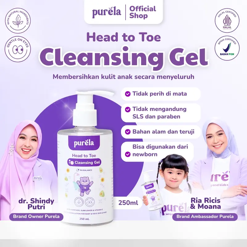 [Official] Purela Head To Toe Cleansing Gel 250ml - Menutrisi dan Membersihkan Kulit Bayi - Natural Organic 0