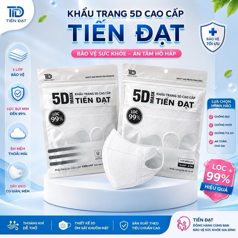 [ Thùng 200 Cái ] Khẩu Trang 5D TIẾN ĐẠT – Chống Tia UV, Khẩu Trang Y Tế 3 Lớp Kháng Khuẩn Cao Cấp