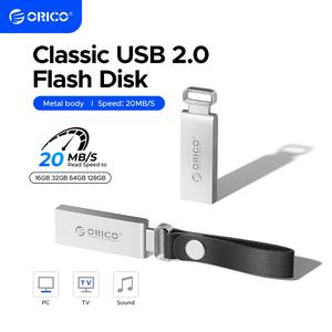 ORICO USB 2.0 Mini Metal Flash Drive Up To 20MB/s Read Speed Waterproof Dustproof Shockproof Portable Pen Drive Plug & Play Multi Capacity 16GB 32GB 64GB 128GB For PC Laptop Car TV Game Console 12 months warranty (U202)
