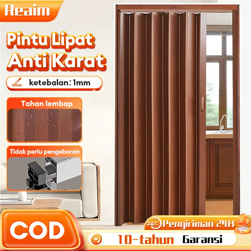 【Tebal dan Kuat, Tahan Lembab!​】Pintu Geser PVC Penyekat Ruangan Kamar Mandi Folding Door Sliding Mudah Dipasang Anti Air