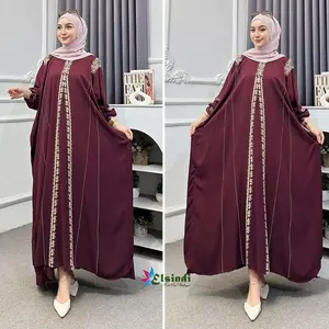 Elsindi Batik Kaftan Premium Motif Bilqis Bahan Rayon Super Adem Gamis Modis Jumbo Allsize Busui Resleting Depan
