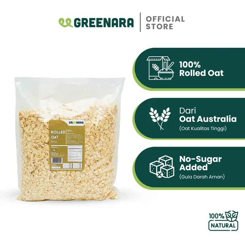 Greenara Rolled Oat 1kg / Greenara Oat Utuh 1kg 0
