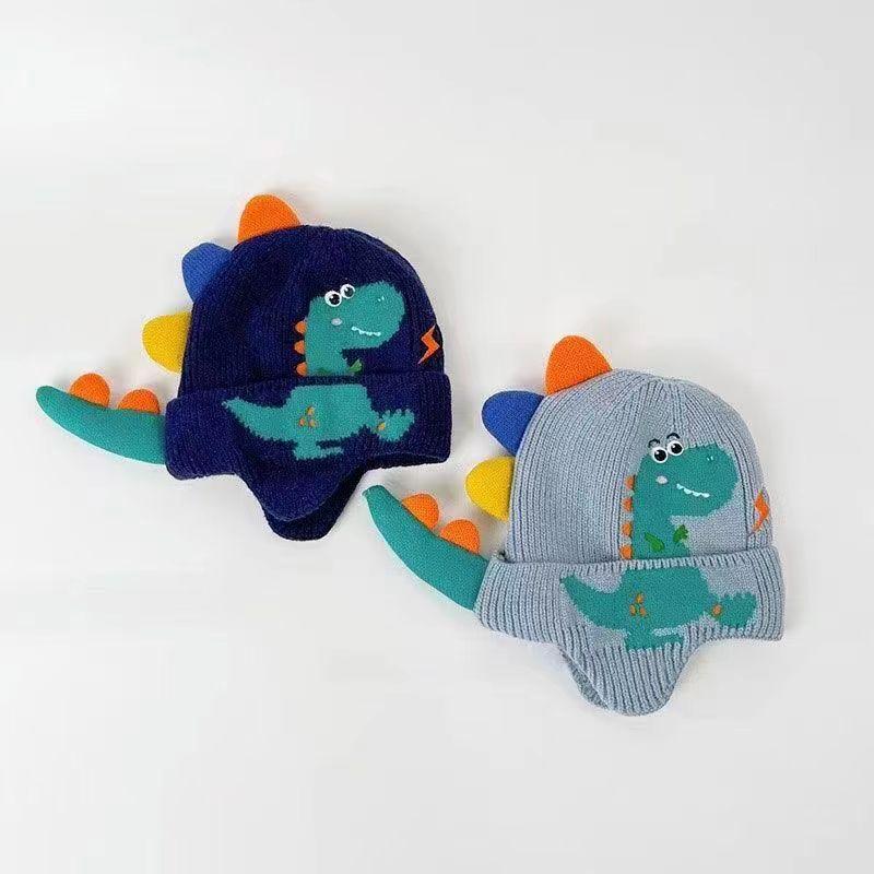 Product Introduction of Baby Winter Hat Cartoon Dinosaur Warm Knitted Beanie Earmuffs Cap Kids Boys Girls Outdoor Ear Protection Cap 9