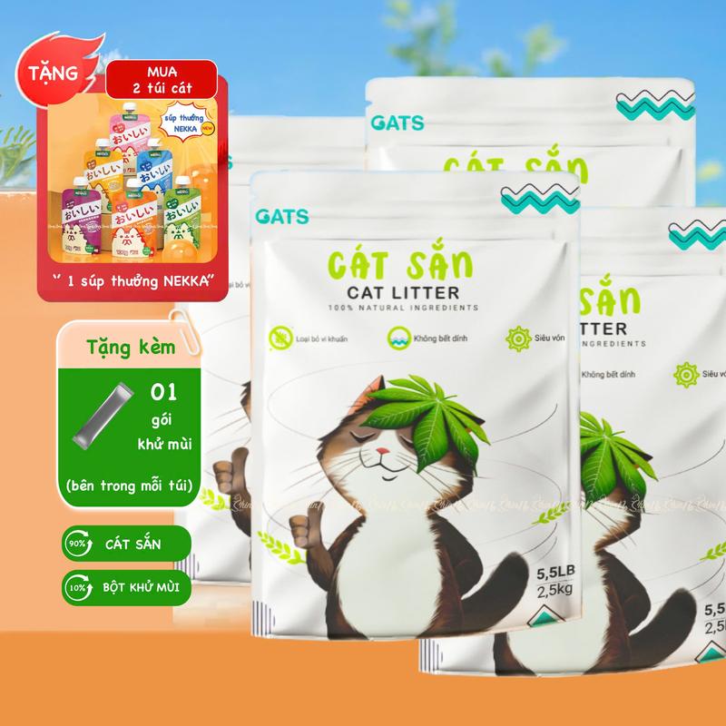 Cát Sắn Cats,Cát vệ sinh cho Mèo,Cát sắn cho mèo thế hệ mới Vón cục tốt,thấm hút nhanh,không dính đáy,mùi hương dịu nhẹ Túi 2,5kg Thương hiệu Cats