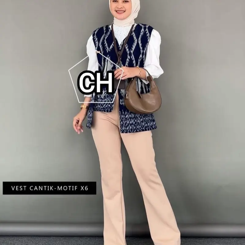 Vest tenun baju kondangan baju kantor Wanita Rompi Atasan Panjang Hitam Outer 1