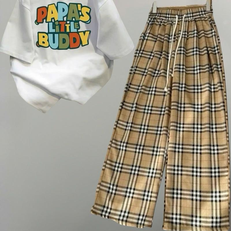 Tổng Hợp các Sét bộ mùa hè quần ống rộng caro vàng đa dạng mẫu +mix áo phông form rộng tay lỡ