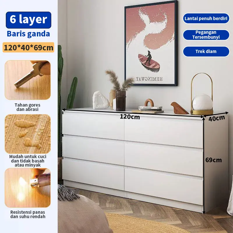 Putih susu 120*40*69cm 6 laci