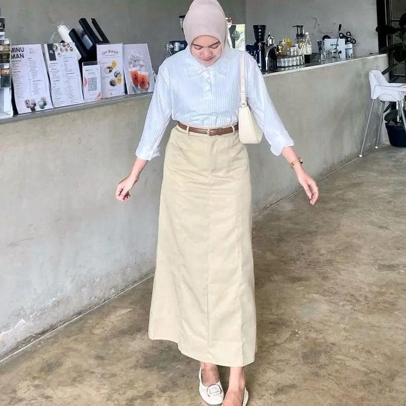 Madona  Span Katun Drill Cargo Skirt Kantong Samping Bawahan Wanita Panjang Casual Cewek rok kantong samping 4