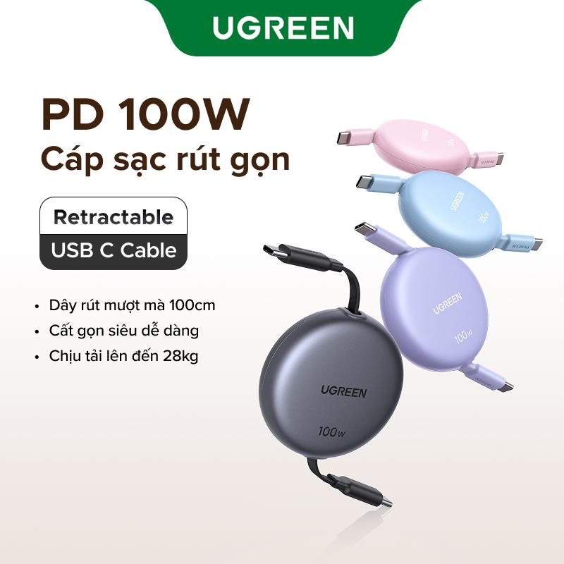  【Dây sạc rút gọn UGREEN USB-C PD 100W Cáp Sạc Nhanh Có Thể Thu Vào Chiều Dài 1M Dây Sạc Điện Thoại Di Động Compatible with iPhone   Samsung   Huawei   Xiaomi SKU: 69504 