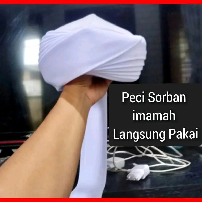 IMAMAH BUNTUT 4 TINGKAT SORBAN PERMANEN  ANAK & DEWASA Kopiah az capt putih peci