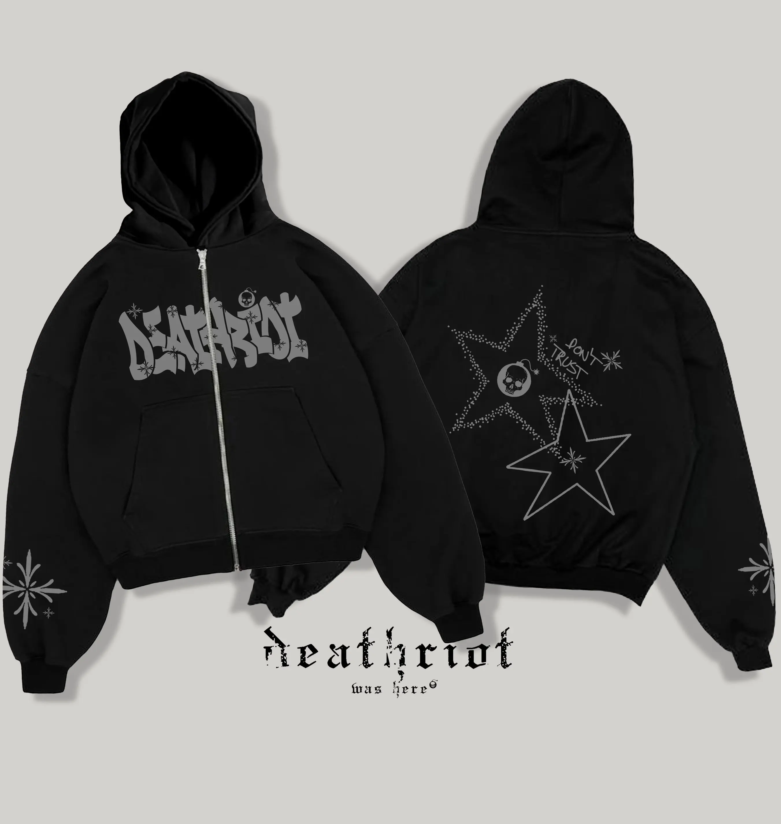 DTRT - HOODIE BOXY FIT ZIPPER HITAM COWOK SWEATER OVERSIZE SKENA FLEECE RESTLETING UNISEX - FREE GIFT