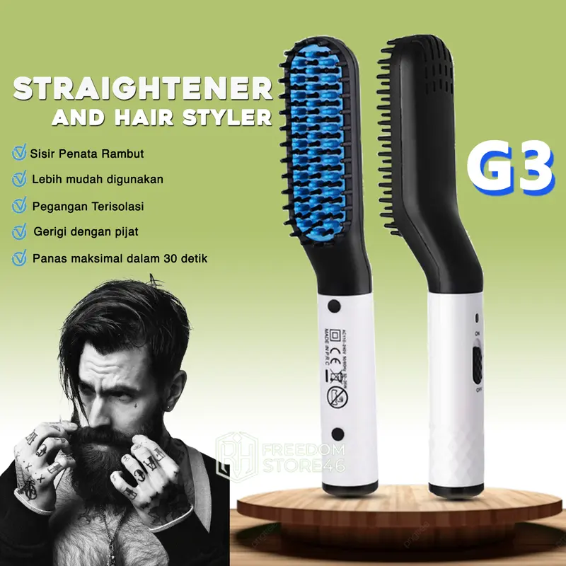 Sisir Pelurus Rambut Pria New Hair Beard Straightener Brush Catok Sisir Pelurus Catokan Rambut 0