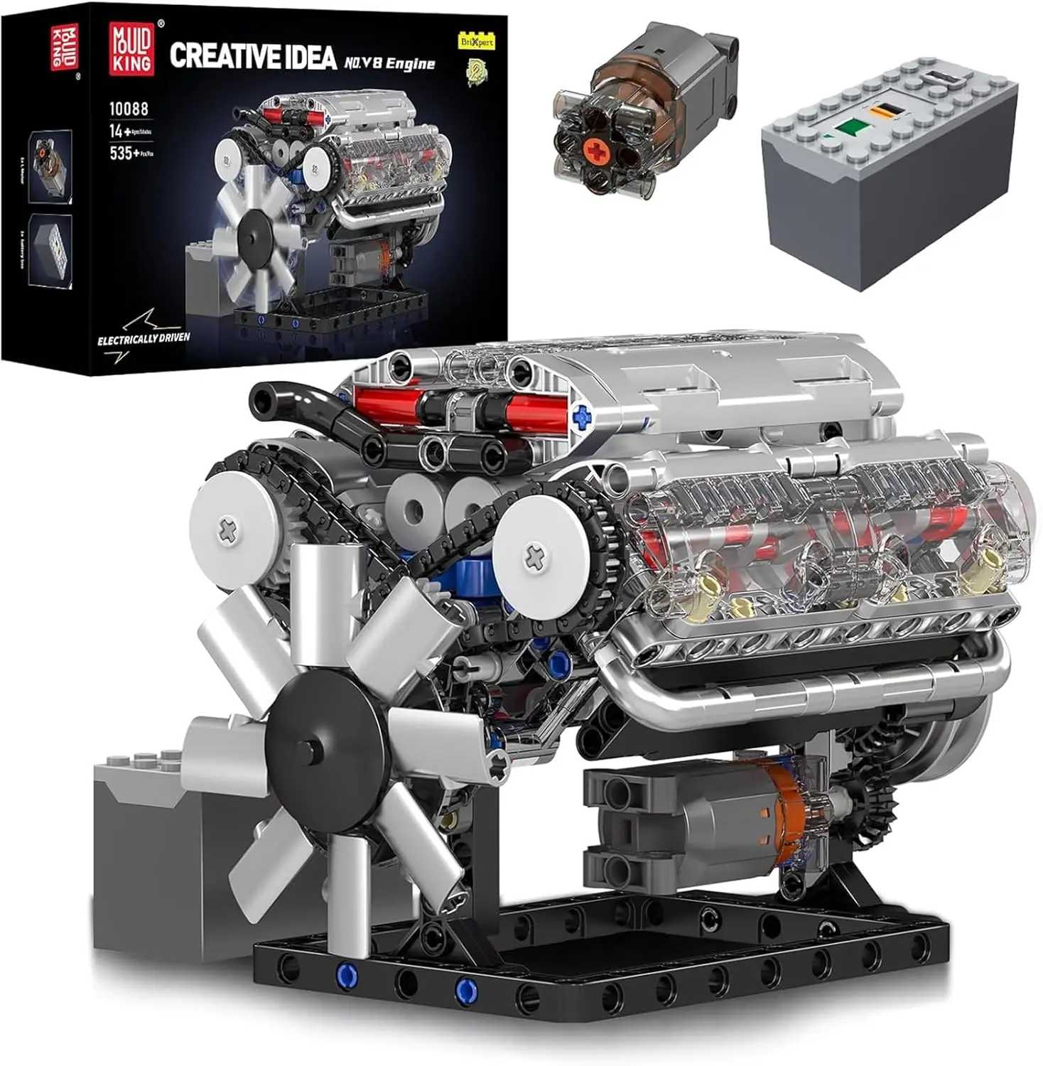 Mould King 10171 V8 Engine Model Kit - 535 Pcs to Build Your Own Mini Engine That Works - DIY STEM Project for Kids/Teens, Hobby Building Blocks Kit for Adults