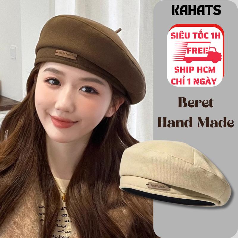 Mũ Beret Vải Dạ KAHAT, Mũ Nồi Nữ Thời Trang Hàn Quốc Cho Mùa Thu Đông Giúp Khuôn Mặt Nhỏ Gọn