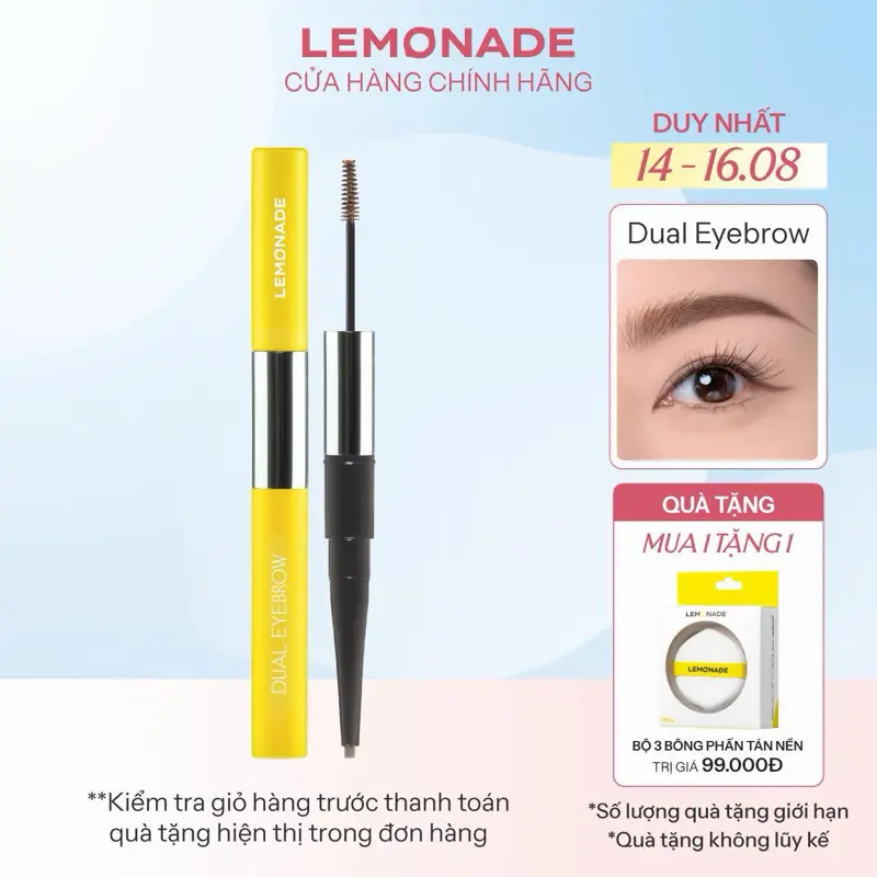 MUA 01 Chì kẻ mày 2 đầu Lemonade Dual Eyebrow 2,75g TẶNG 01 Set bông phấn tán nền