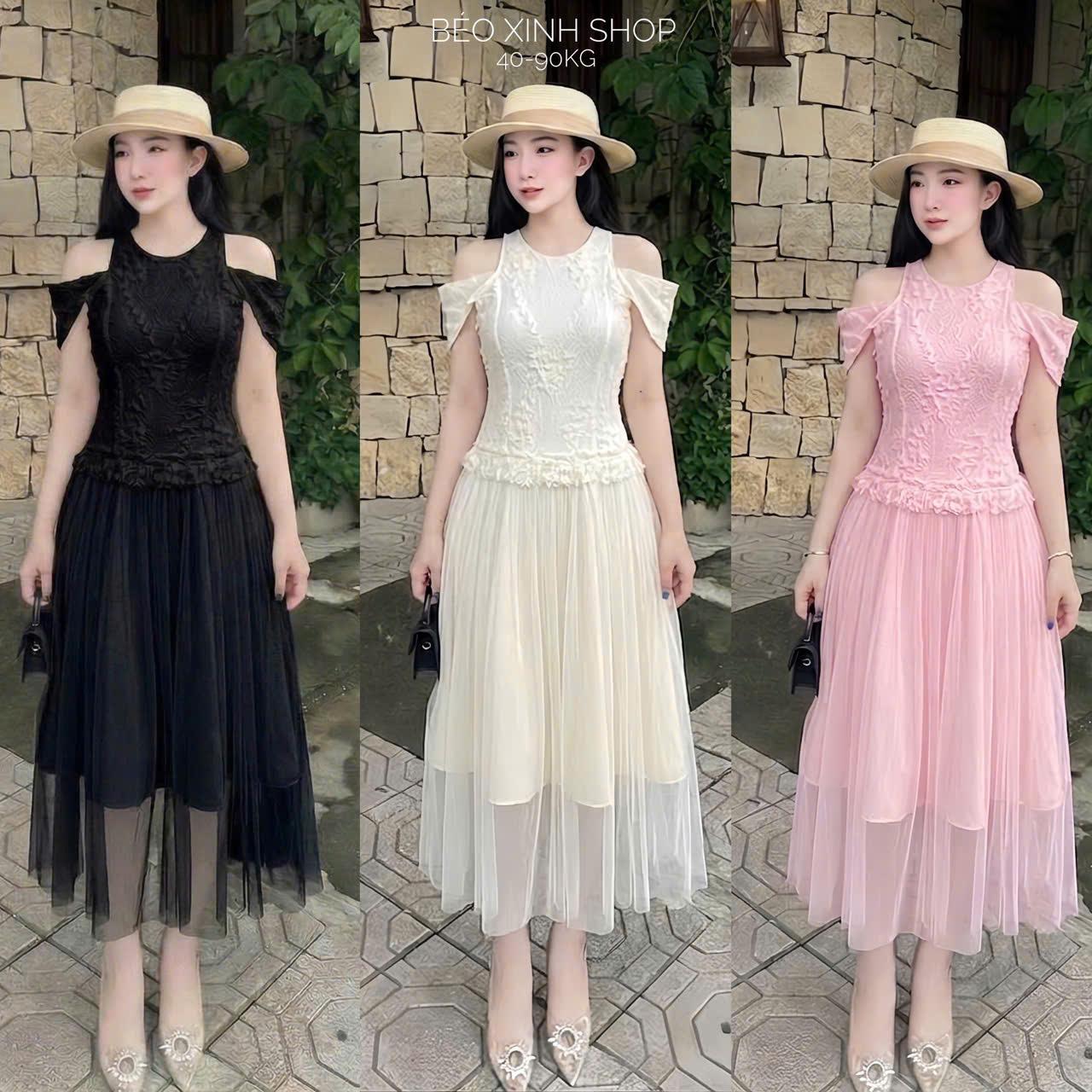 Đầm Dự Tiệc Thiết Kế Phối Cổ Tròn Trễ Vai Thanh Lịch Sang Trọng Tôn Dáng (Vải Ren 2 Lớp) Bigsize 40–90kg Thời Trang Nữ Cao Cấp Xinh Shop - A.1766