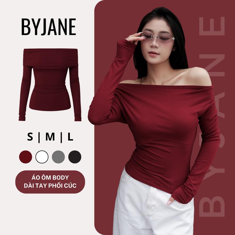 DEAL MỞ BÁN Áo Thun Nữ Trễ Vai Dài Tay Ôm Body Chất Thun Cotton Mịn Co Dãn BYJANE - 793