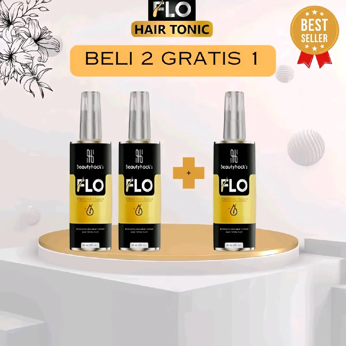 PROMO HEMAT!! PAKET 2 BOTOL GRATIS 1 FLO HAIR TONIC Penumbuh Rambut & Kebotakan Dini Perawatan Vitamin Conditioner Haircare BPOM Kering