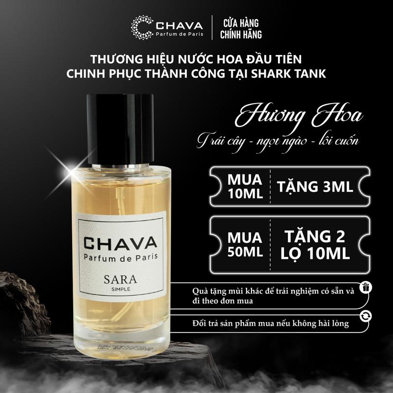 [Nước Hoa Nữ Ngọt Ngào, Trẻ Trung] CHAVA SIMPLE SARA - Hương Trái Cây Tươi Mát, Ngọt Ngào & Lôi Cuốn - Phong Cách Vui Vẻ, Tự Tin, Nhiệt Huyết, Cởi Mở - Chính Hãng, Lưu Hương Lâu 6-8h/Da & 3-7 Ngày/Quần Áo, Tiêu Chuẩn Pháp, Perfume Xịt Thơm