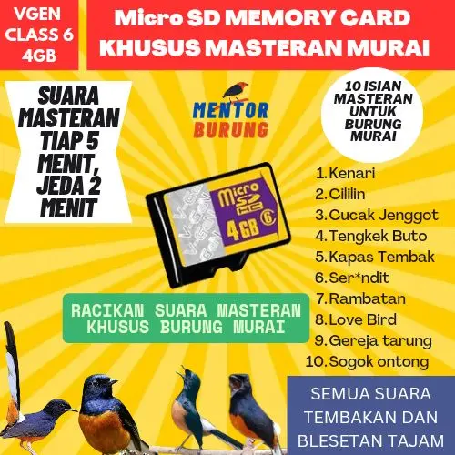 Memorycard Micro Sd Masteran Burung Murai batu Gacor Jernih Berjeda