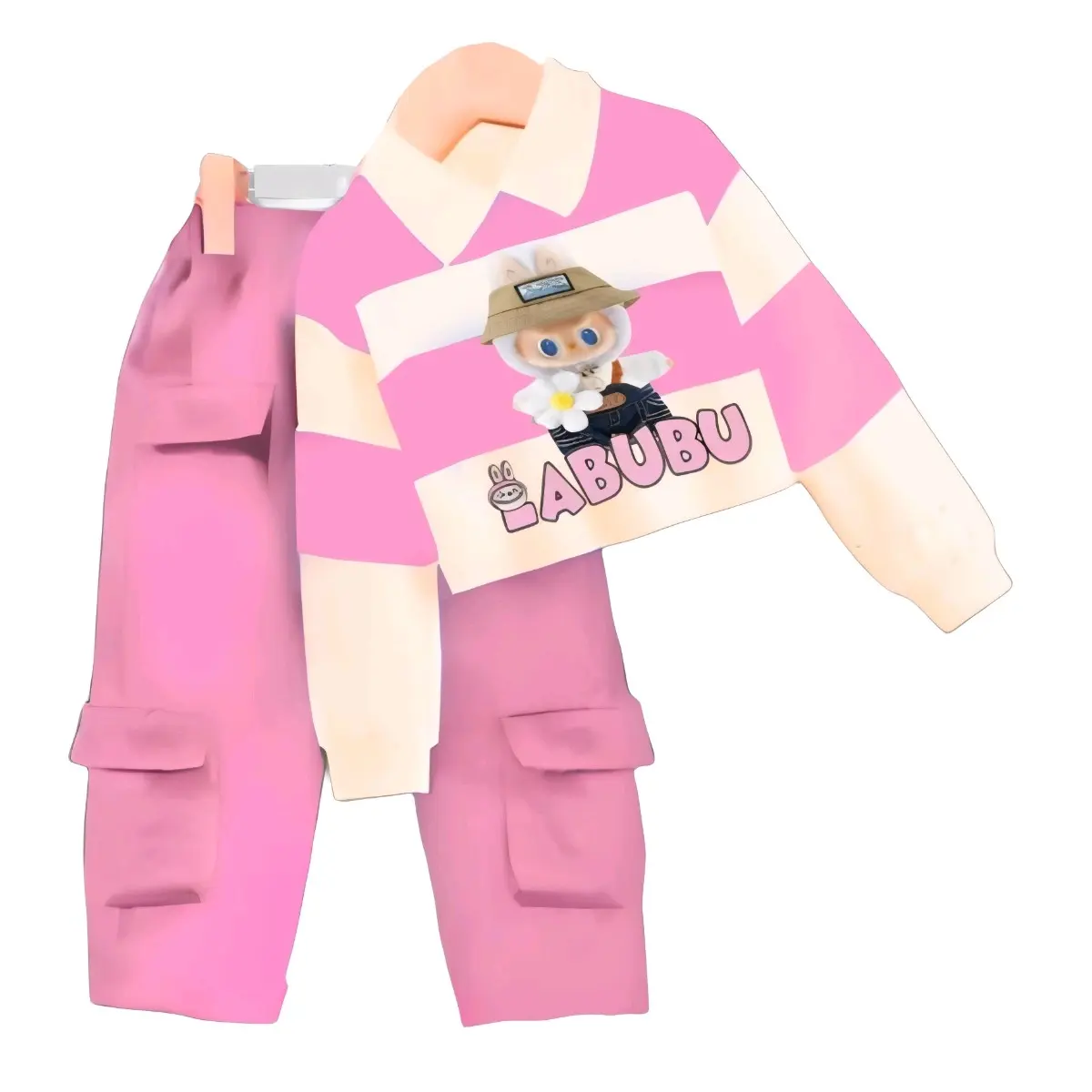 Setelan anak Perempuan | Fashion Anak | Baju Anak  Gambar Labubu | baju labubu anak laki laki | Pakaian Kaos Celana Kargo viral
