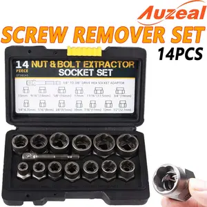 Auzeal Set 10/14PCS Alat Remover Baut Dol Screw Mesin Mur Hex Rusak 6mm-19mm Fabrik Nut & Bolt Extractor Socket Adaptor