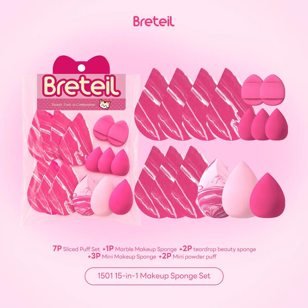 Breteil 15pcs Makeup Puff Set – Spons Rias Multifungsi, Lembut, Elastis & Nyaman Digunakan