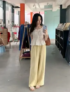 Tessa Linen Pants Trouser Celana Panjang Wanita Loose Cullote Cotton Linen Premium Bw Yellow butter dengan Saku Aktif Nyaman untuk Tampilan Stylish dan Elegan