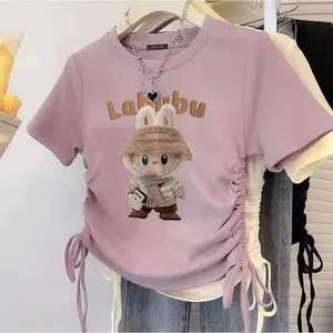 Crop top serut LABUBU RIB atas kaos wanita pendek baju serut