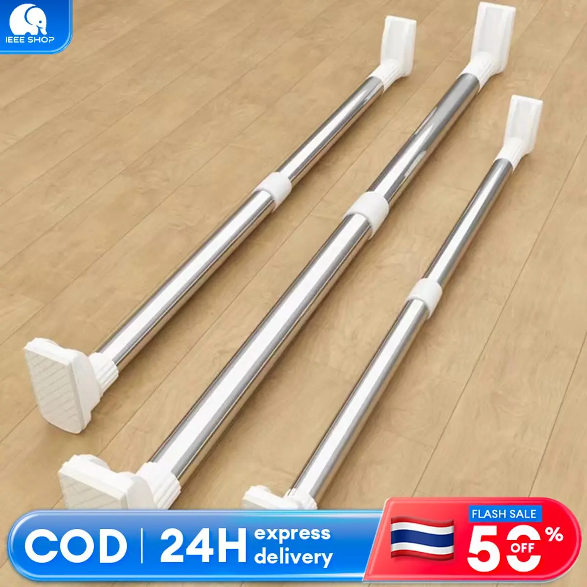 IEEE Stainless Steel Rod Langsir For Shower Curtian Rod Clothes Spring Bar Drying Rack Stainless Steel Connector Wardrobe Rods Shower Curtain Rods