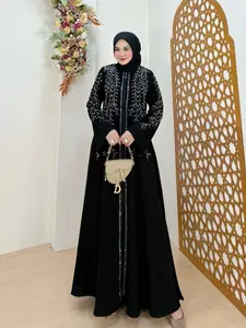 Abaya premium gamis arab hitam jet black dubai terbaru 200
